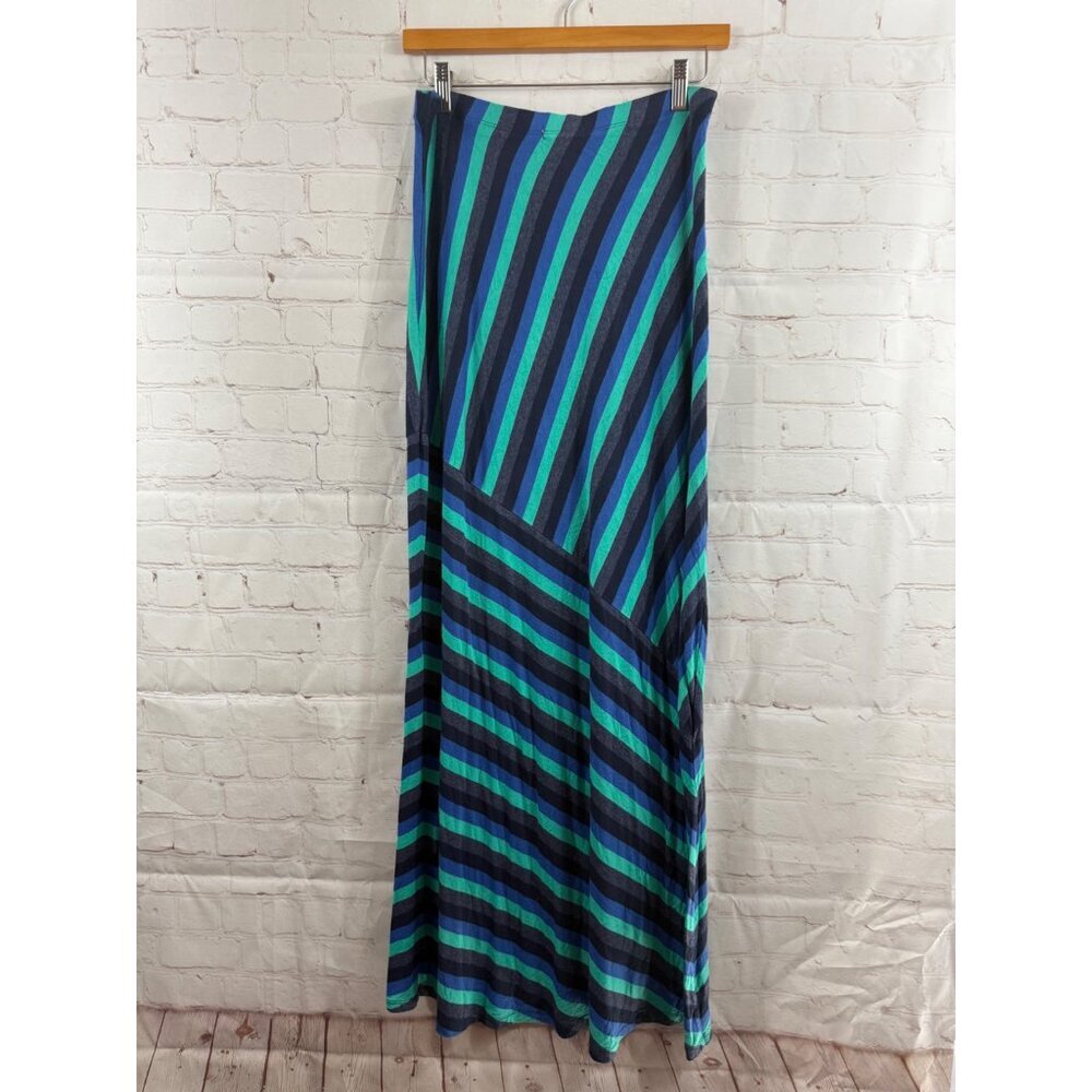 Matty M Maxi Skirt Womens Size Small Blue Green Striped Pull On Stretchy